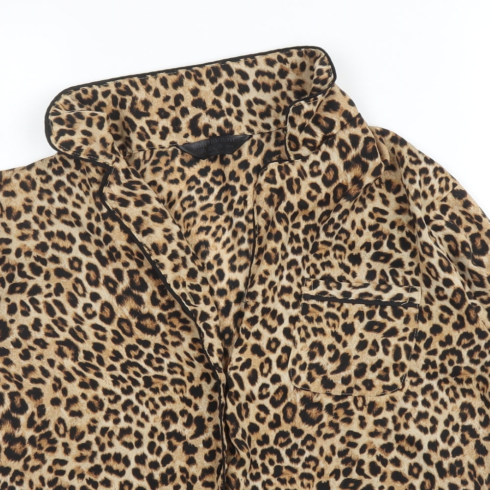 Primark Womens Beige Animal Print Polyester Chemise Pyjama Set Size 10  Drawstring - Leopard print