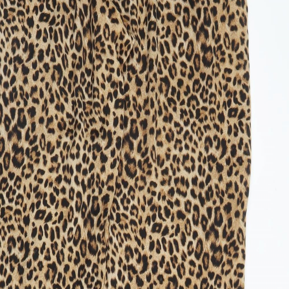 Primark Womens Beige Animal Print Polyester Chemise Pyjama Set Size 10  Drawstring - Leopard print