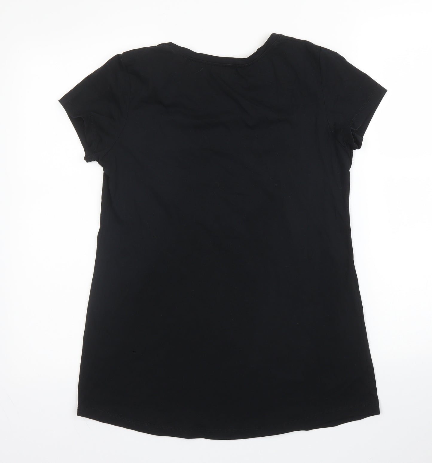 Bluoltre Womens Black  Cotton Basic T-Shirt Size S Round Neck