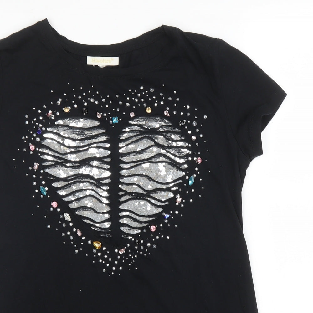 Bluoltre Womens Black  Cotton Basic T-Shirt Size S Round Neck