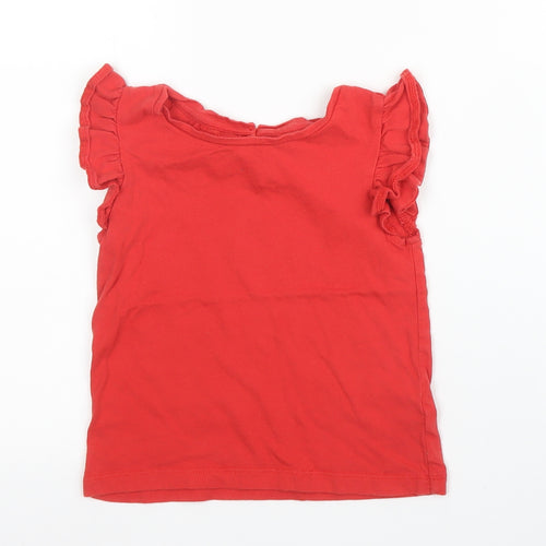 TU Girls Red  Cotton Basic T-Shirt Size 2 Years Round Neck Button