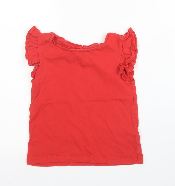 TU Girls Red  Cotton Basic T-Shirt Size 2 Years Round Neck Button