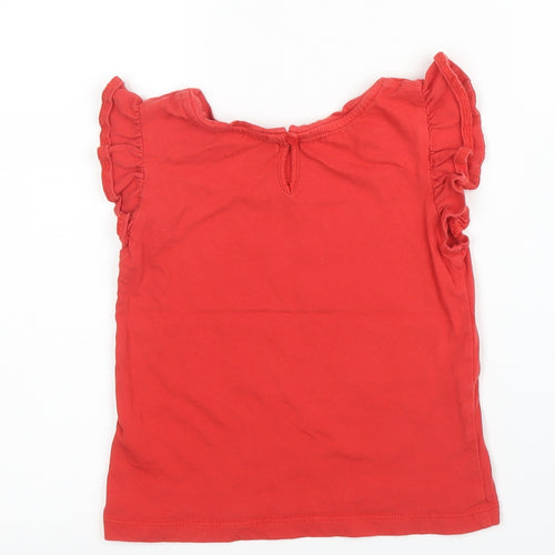 TU Girls Red  Cotton Basic T-Shirt Size 2 Years Round Neck Button