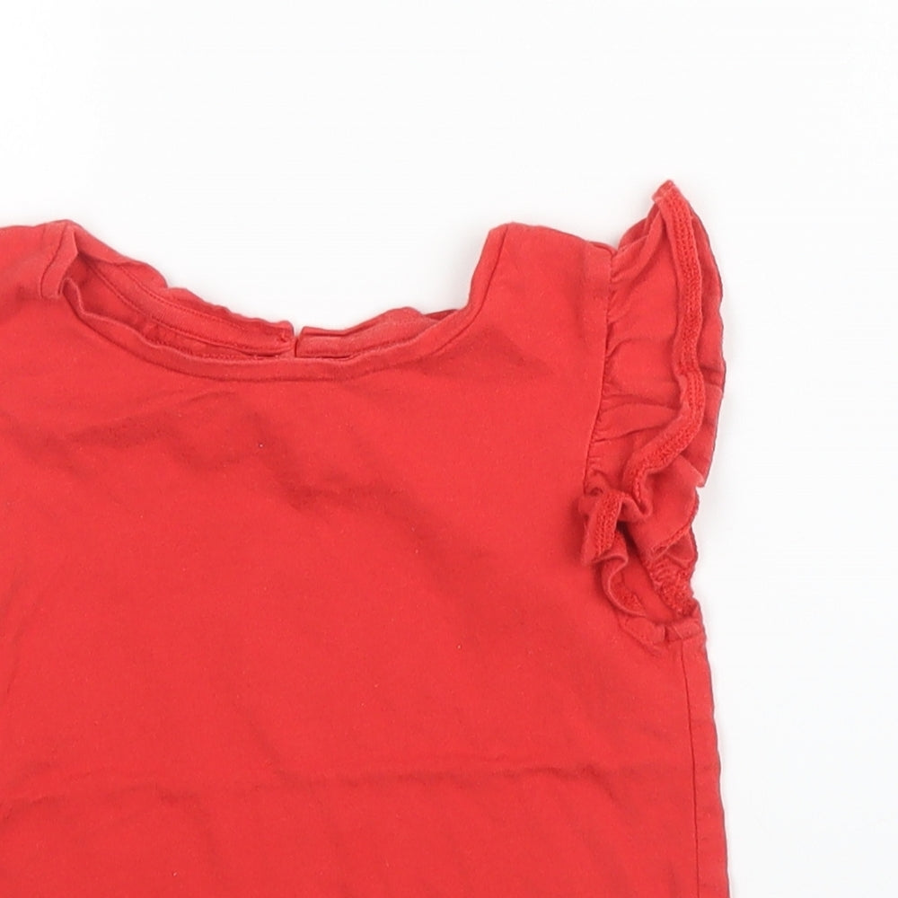 TU Girls Red  Cotton Basic T-Shirt Size 2 Years Round Neck Button