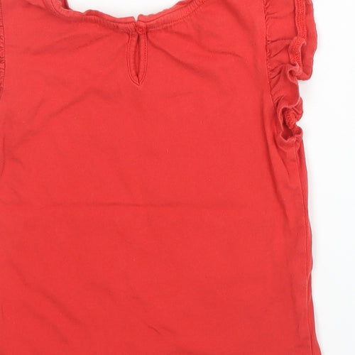 TU Girls Red  Cotton Basic T-Shirt Size 2 Years Round Neck Button