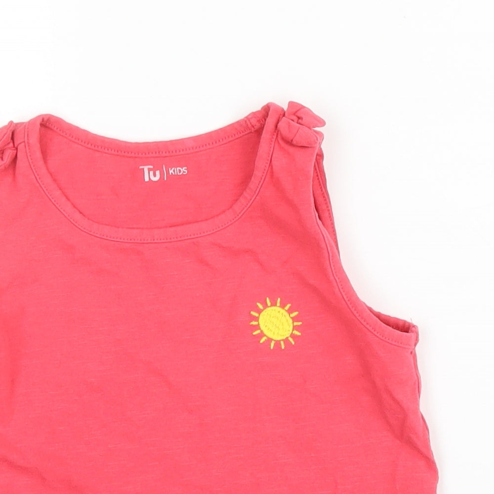 TU Girls Pink  Cotton Basic Tank Size 3 Years Round Neck