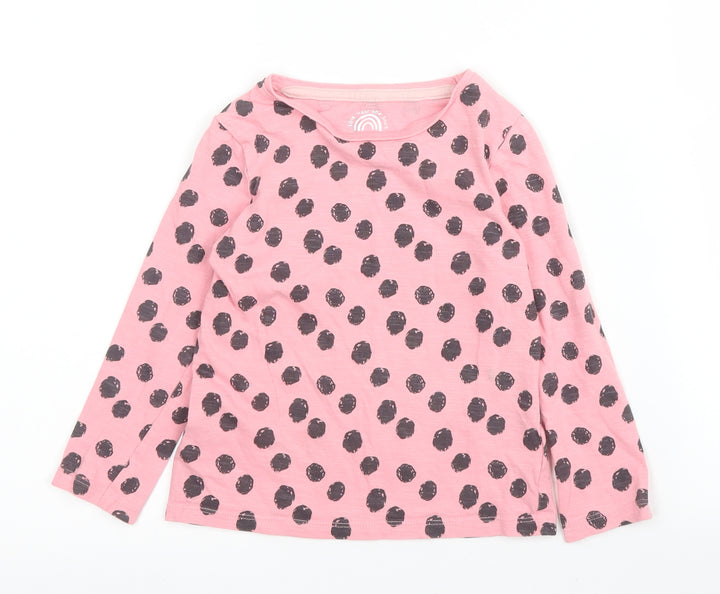 F&F Girls Pink Polka Dot Cotton Basic T-Shirt Size 4 Years Round Neck