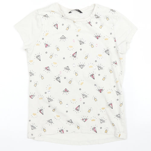 George Girls White  Cotton Basic T-Shirt Size 7 Years Round Neck