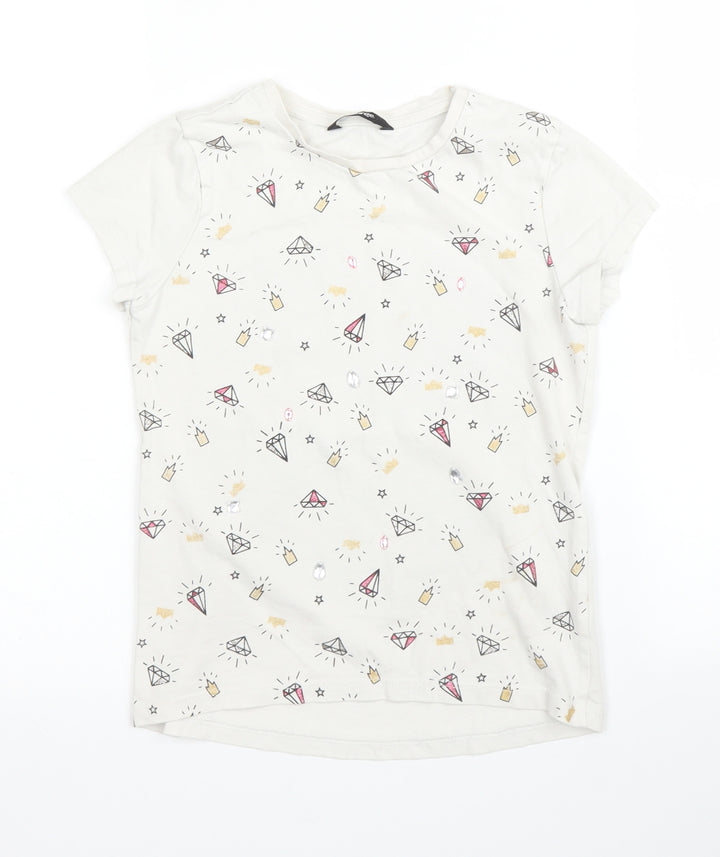 George Girls White  Cotton Basic T-Shirt Size 7 Years Round Neck
