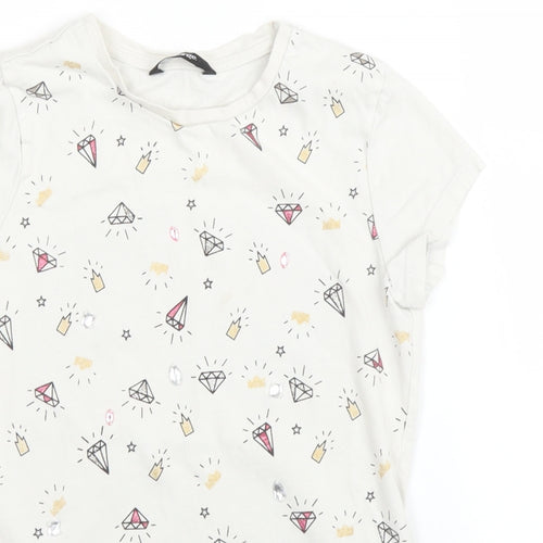 George Girls White  Cotton Basic T-Shirt Size 7 Years Round Neck