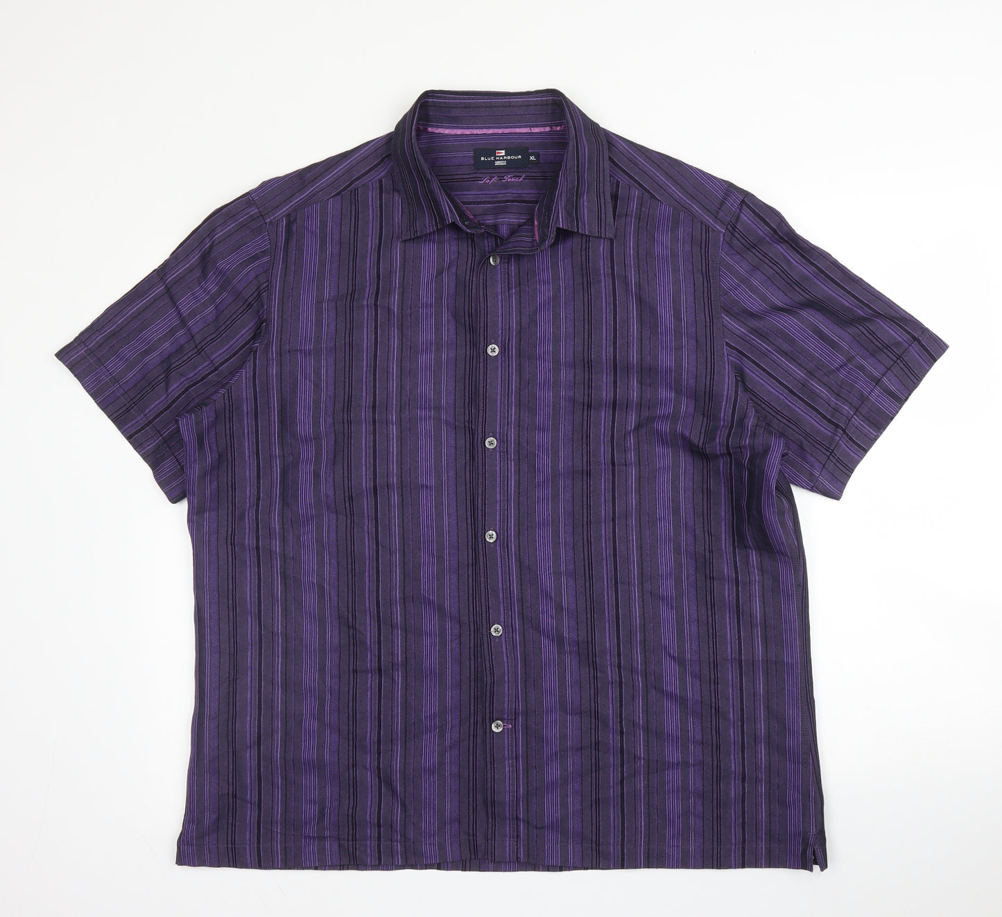 M&S Mens Purple Striped Viscose  Button-Up Size XL Collared Button