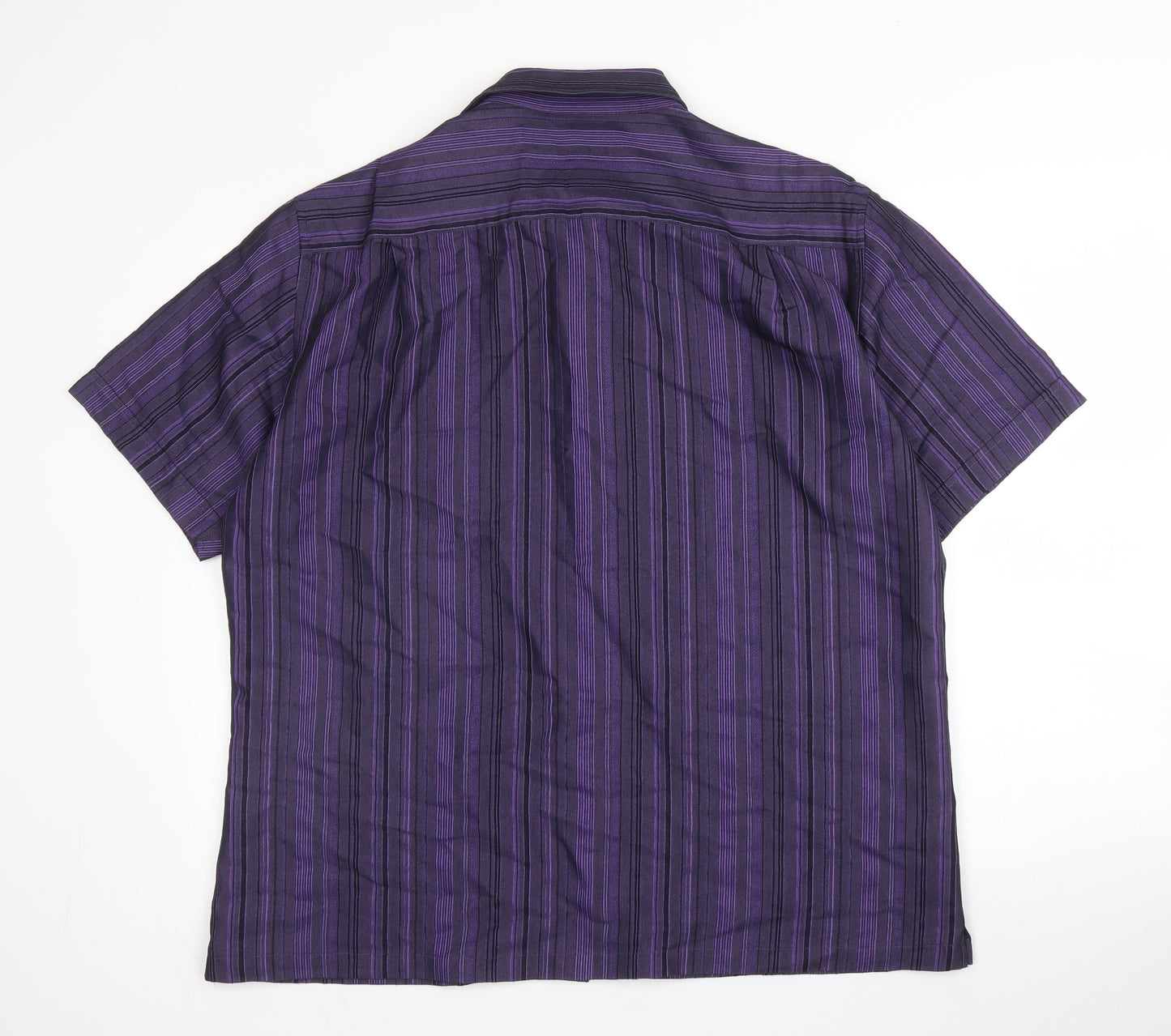 M&S Mens Purple Striped Viscose  Button-Up Size XL Collared Button