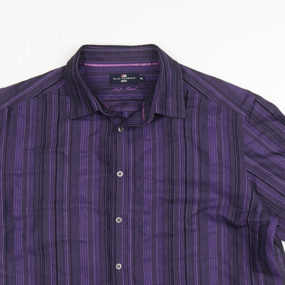 M&S Mens Purple Striped Viscose  Button-Up Size XL Collared Button