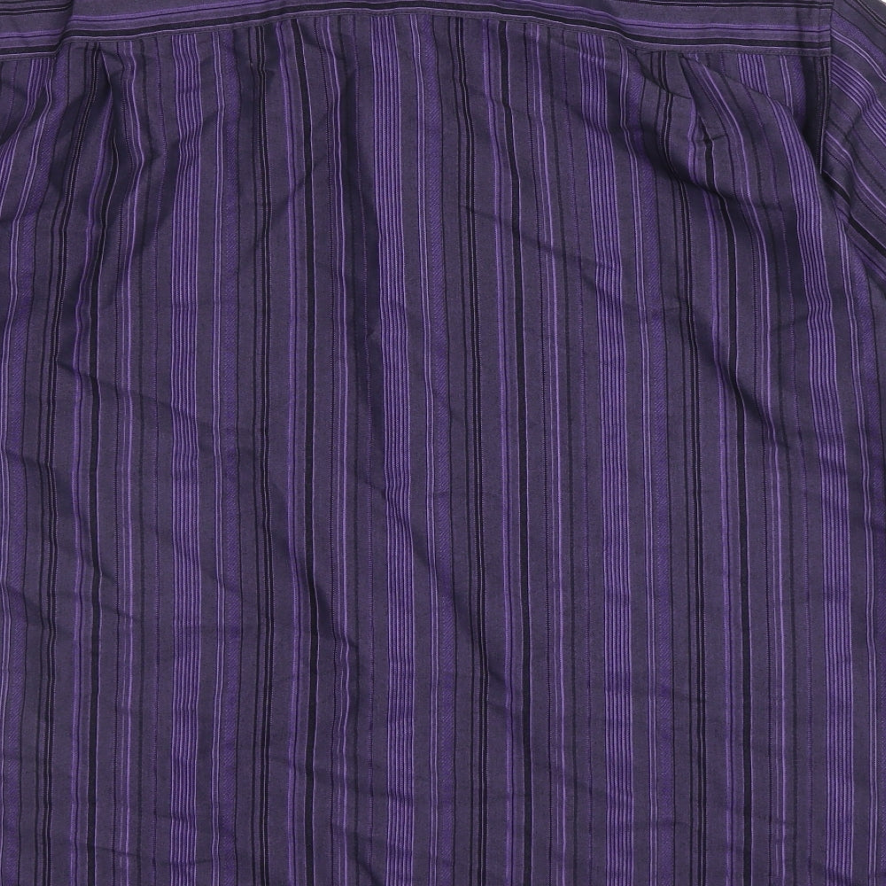 M&S Mens Purple Striped Viscose  Button-Up Size XL Collared Button