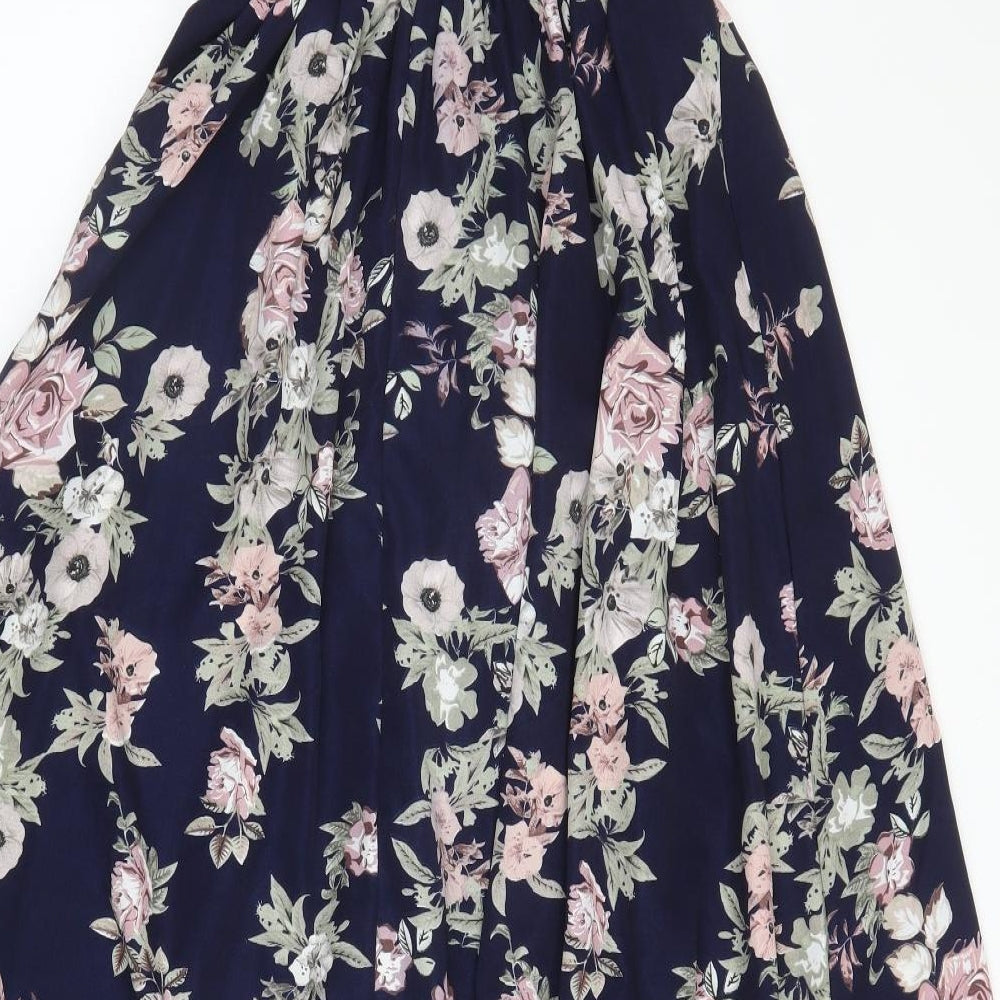 Loliverte Womens Blue Floral Polyester A-Line  Size S  Off the Shoulder