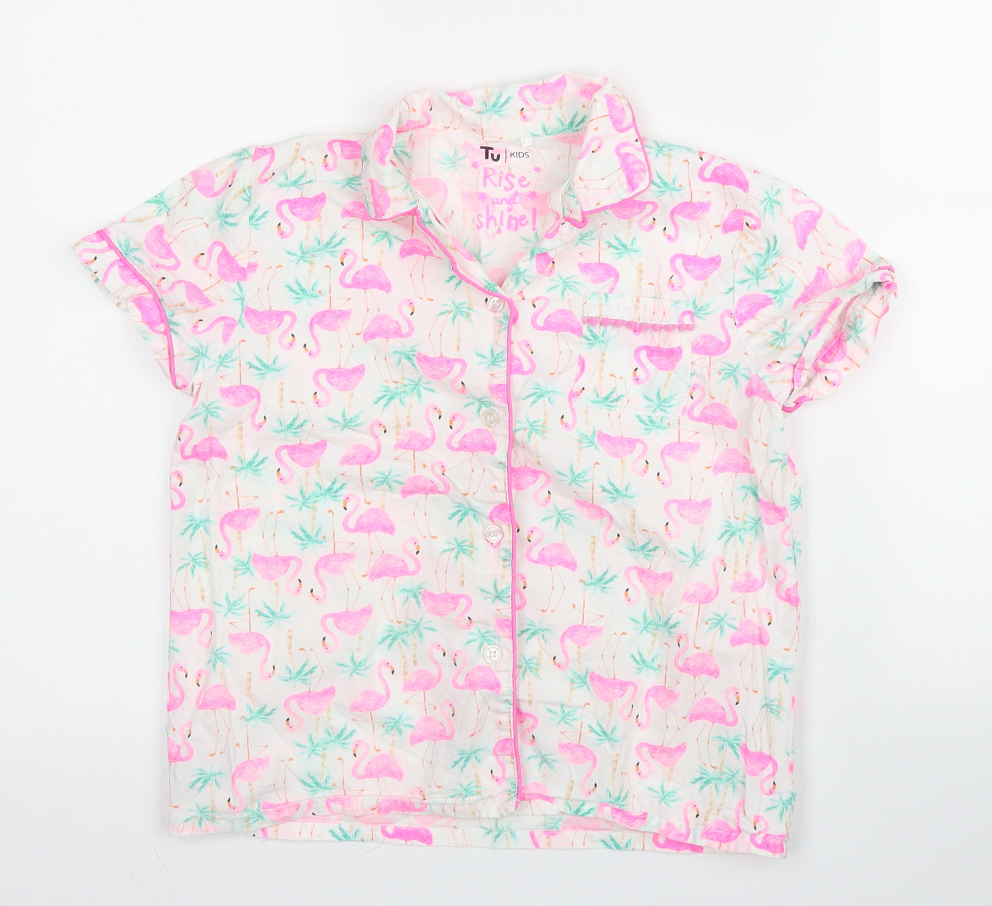 TU Girls Pink Solid Cotton Capri Pyjama Set Size 10 Years  Button - Flamingo