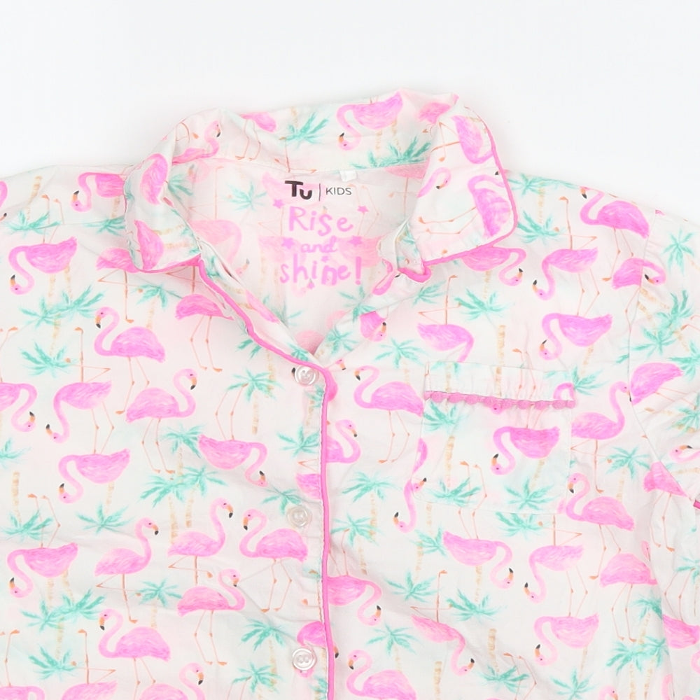 TU Girls Pink Solid Cotton Capri Pyjama Set Size 10 Years  Button - Flamingo