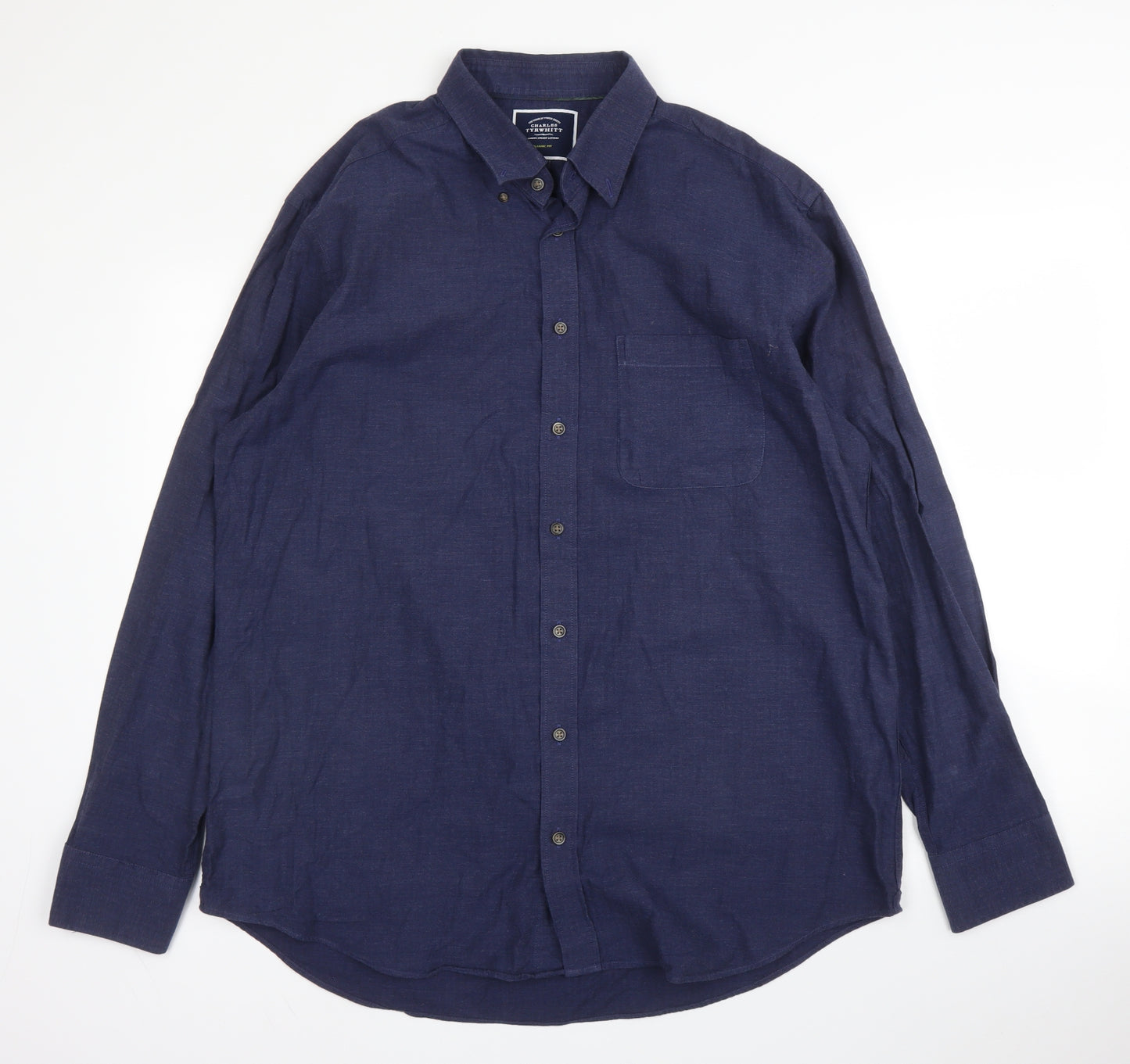 Charles Tyrwhitt Mens Blue  Cotton  Button-Up Size L Collared Button