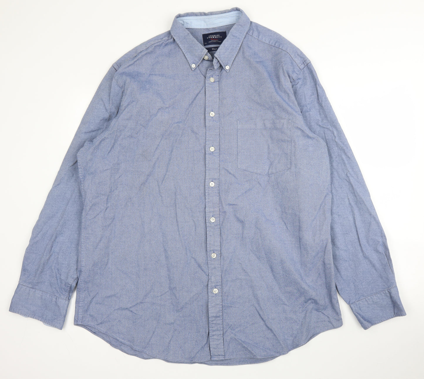 Charles Tyrwhitt Mens Blue  Cotton  Button-Up Size XL Collared Button