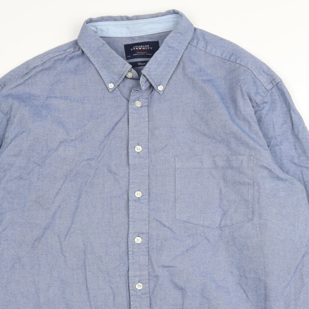 Charles Tyrwhitt Mens Blue  Cotton  Button-Up Size XL Collared Button
