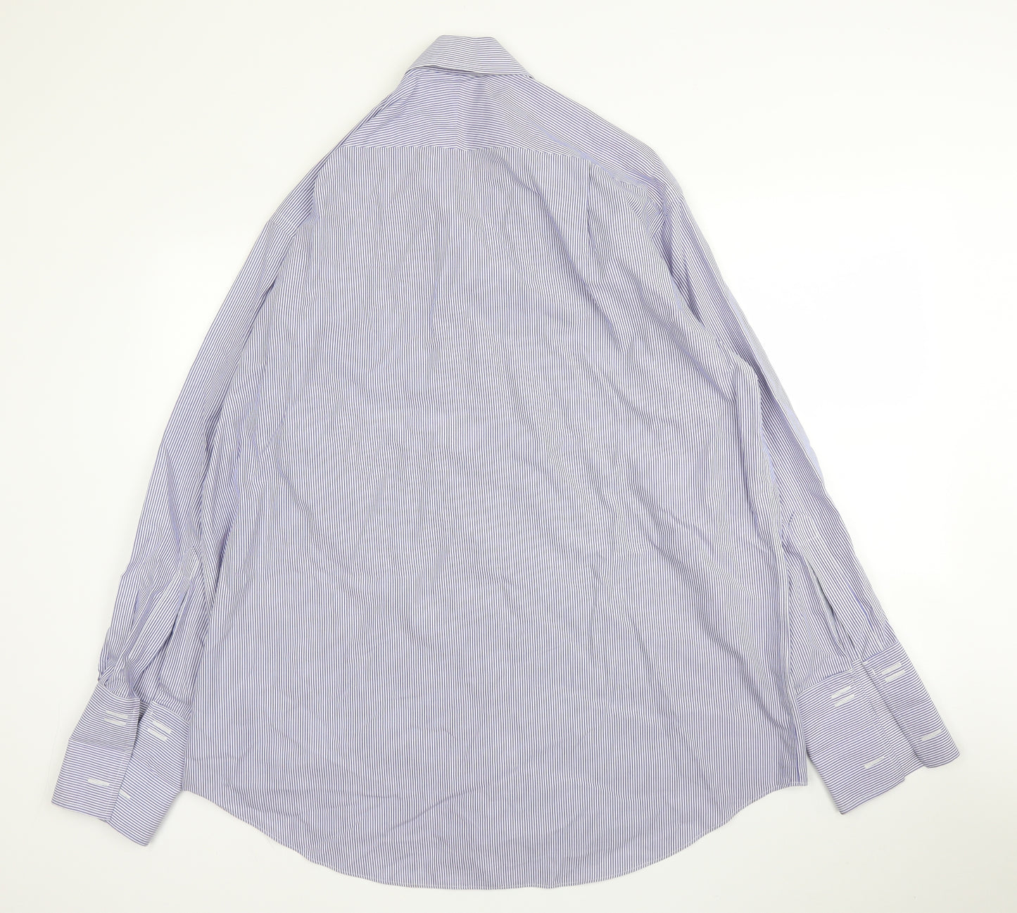 Charles Tyrwhitt Mens Blue Striped Cotton  Button-Up Size 17.5 Collared Button