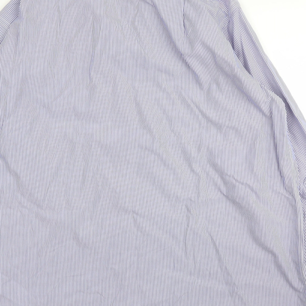 Charles Tyrwhitt Mens Blue Striped Cotton  Button-Up Size 17.5 Collared Button
