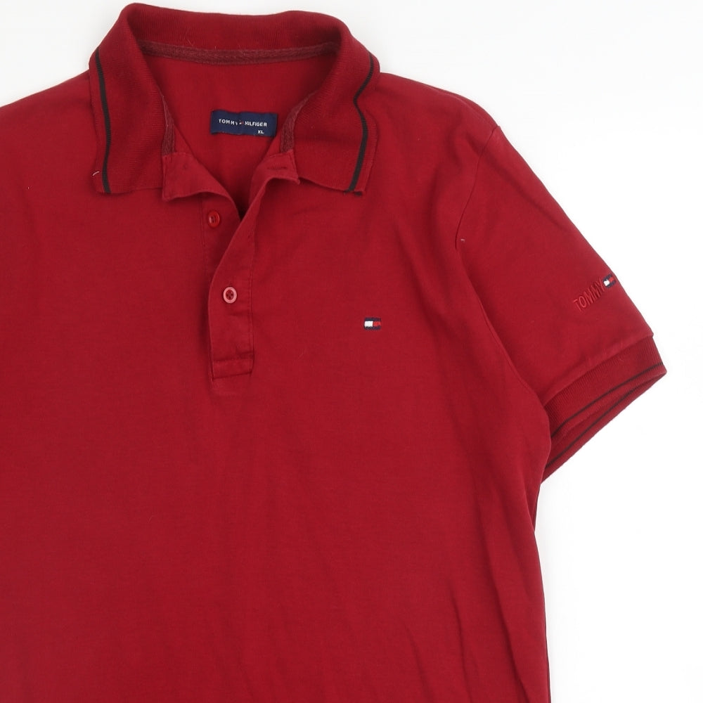 Tommy Hilfiger Mens Red  Cotton  Polo Size XL Collared Button