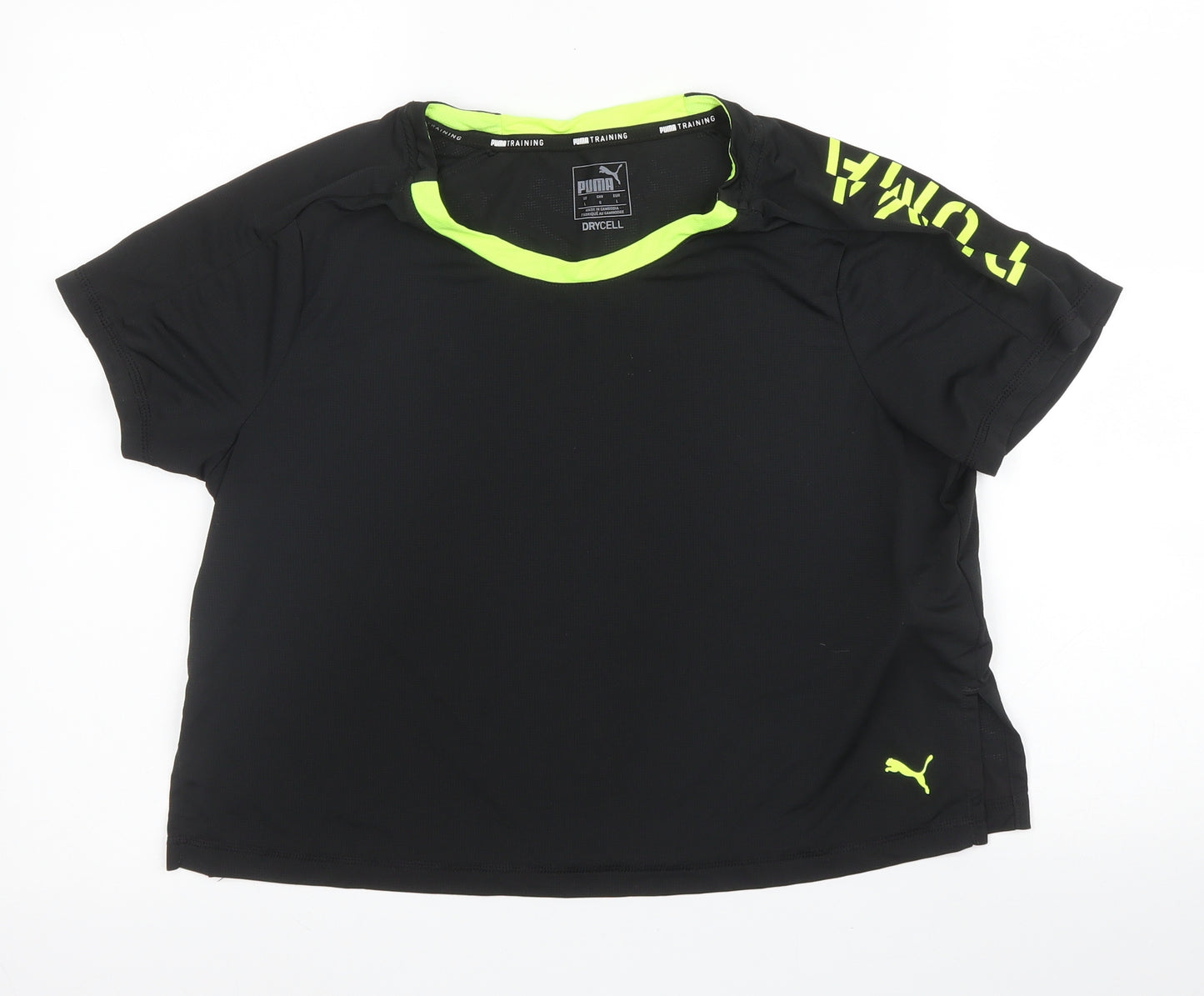 PUMA Womens Black  Polyester Cropped T-Shirt Size L Round Neck