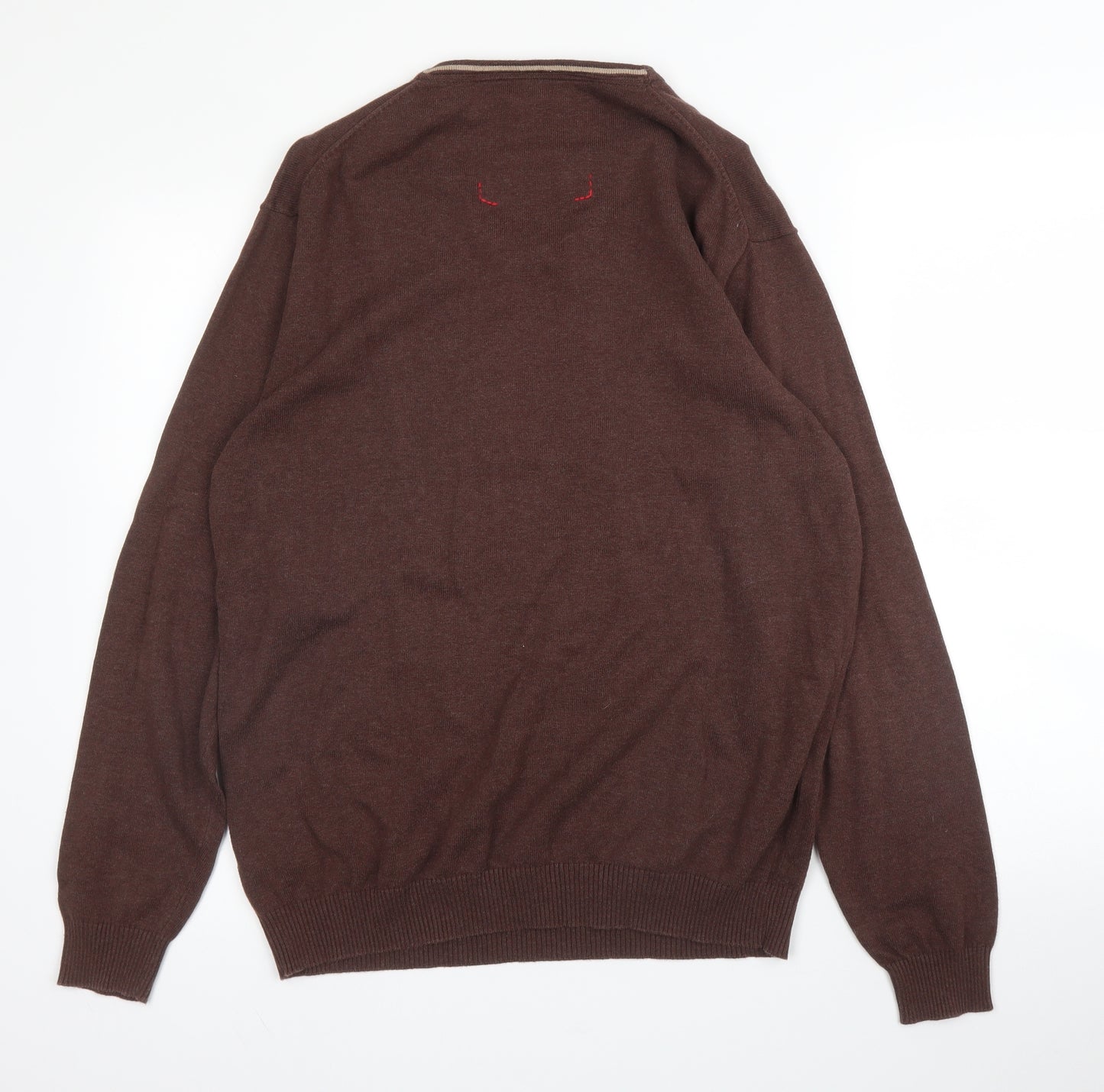Luke Mens Brown V-Neck  Cotton Pullover Jumper Size XL