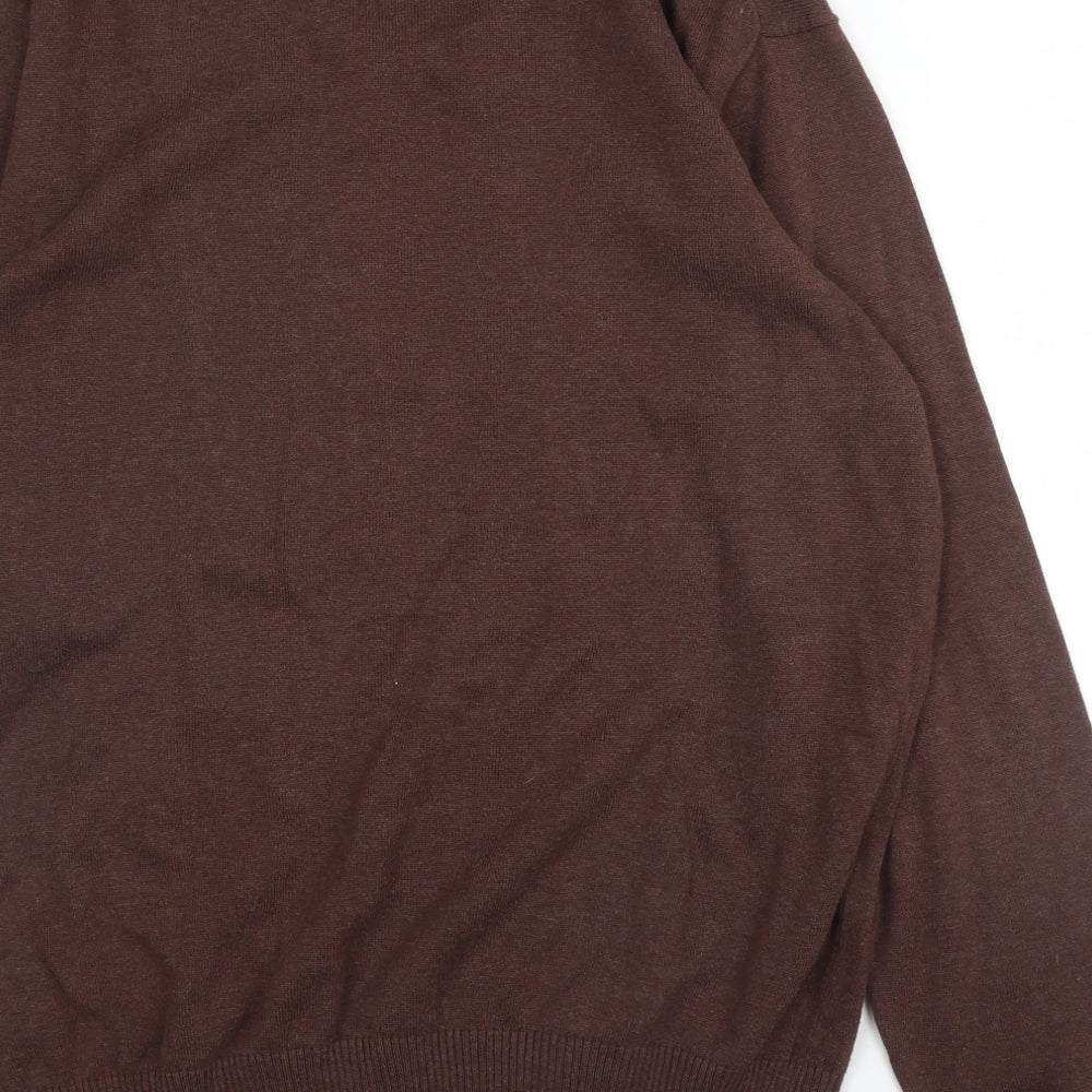Luke Mens Brown V-Neck  Cotton Pullover Jumper Size XL