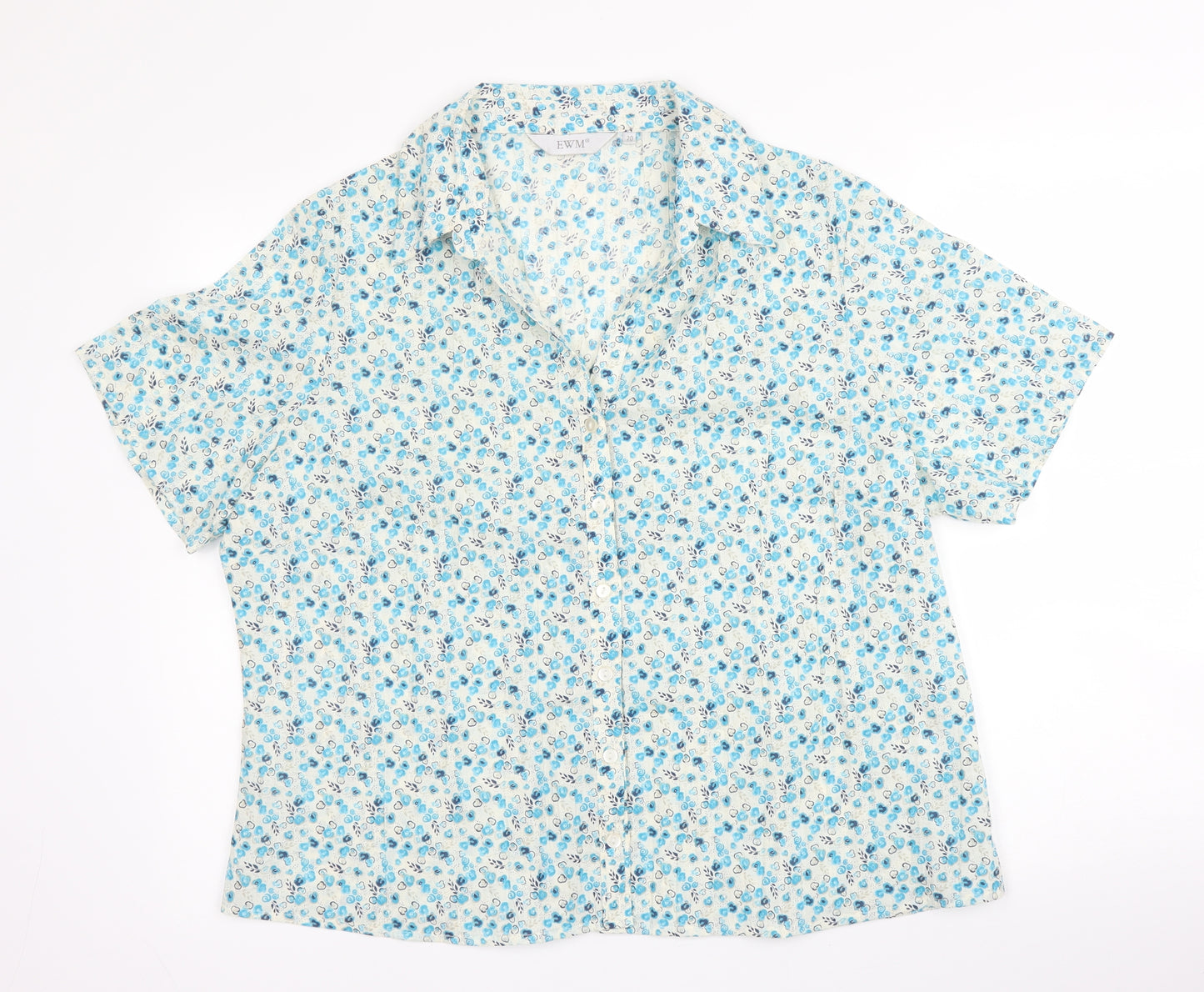 EWM Womens Blue Floral Cotton Basic Blouse Size 20 Collared