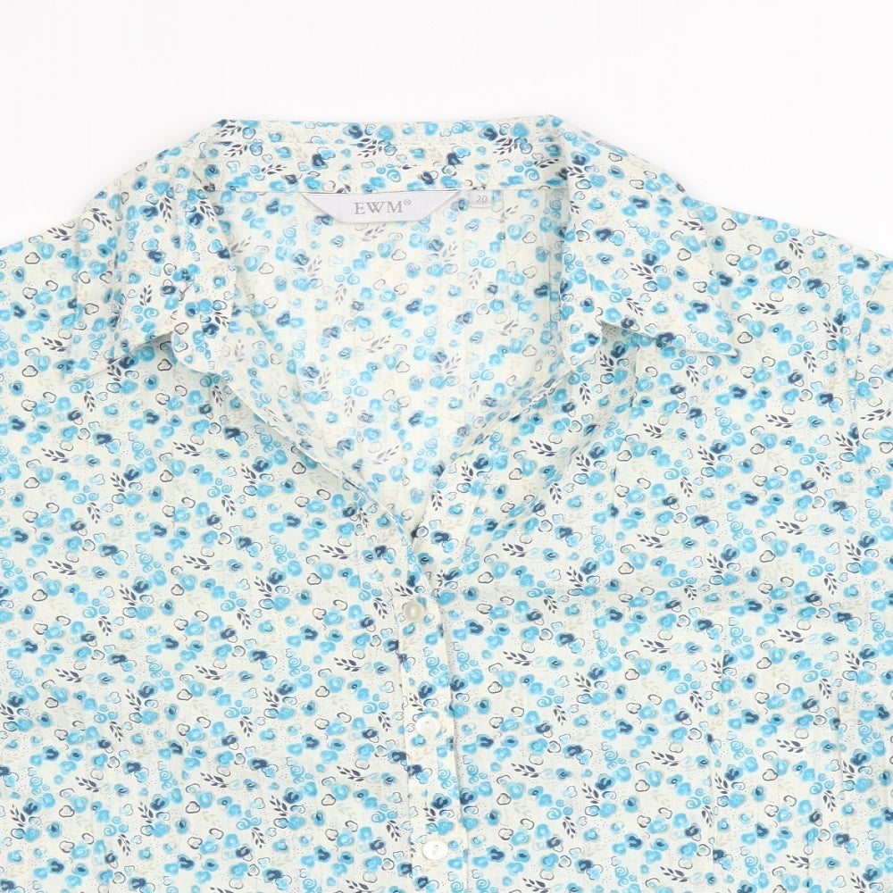 EWM Womens Blue Floral Cotton Basic Blouse Size 20 Collared