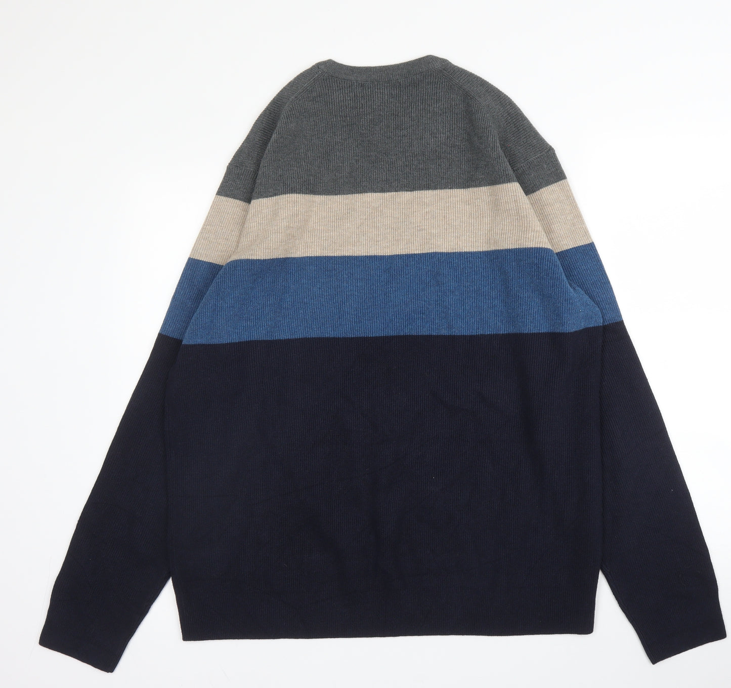 M&S Mens Blue Round Neck  Cotton Blend Pullover Jumper Size XL
