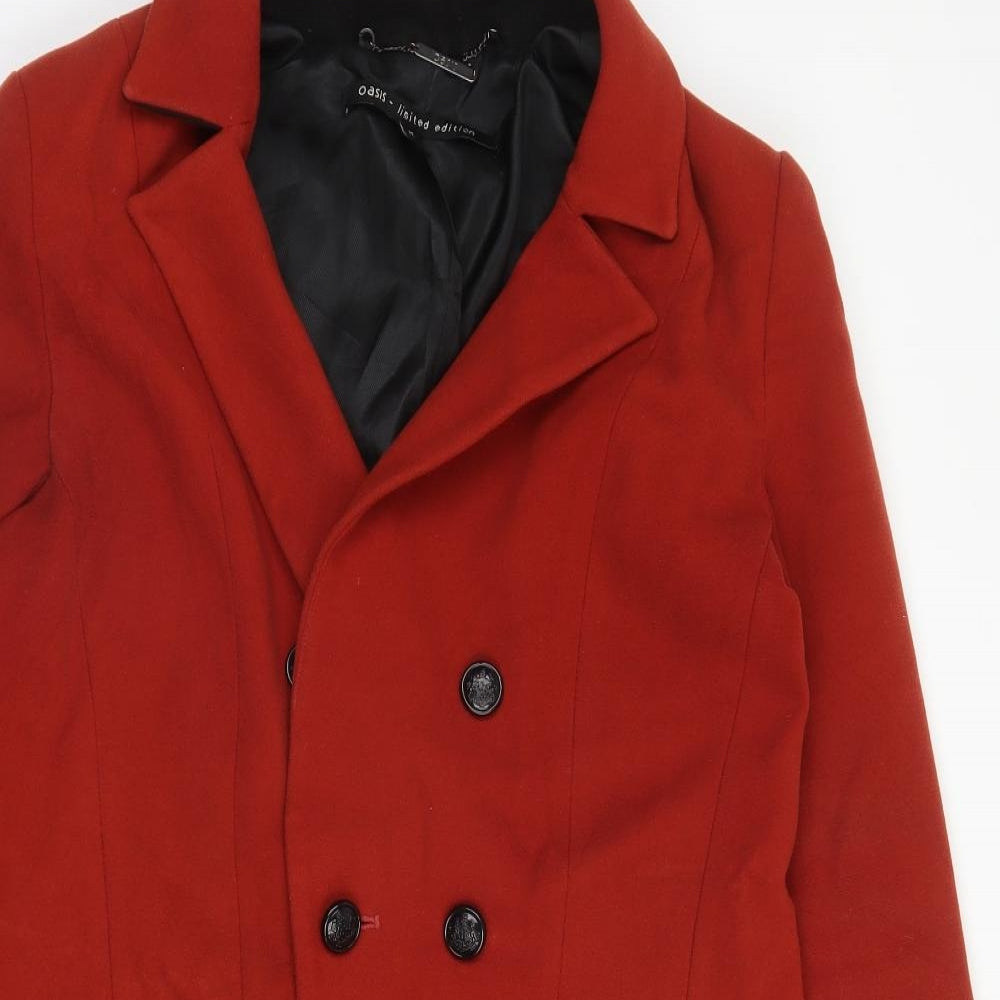 Oasis Womens Orange   Pea Coat Coat Size M  Button