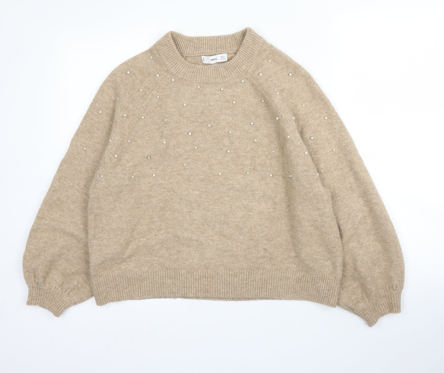 Mango Womens Beige Mock Neck  Acrylic Pullover Jumper Size S   - Pearls