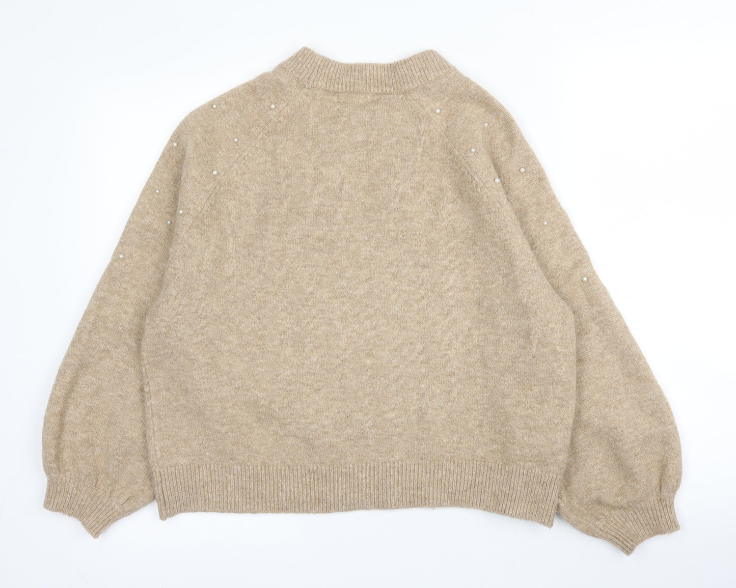 Mango Womens Beige Mock Neck  Acrylic Pullover Jumper Size S   - Pearls