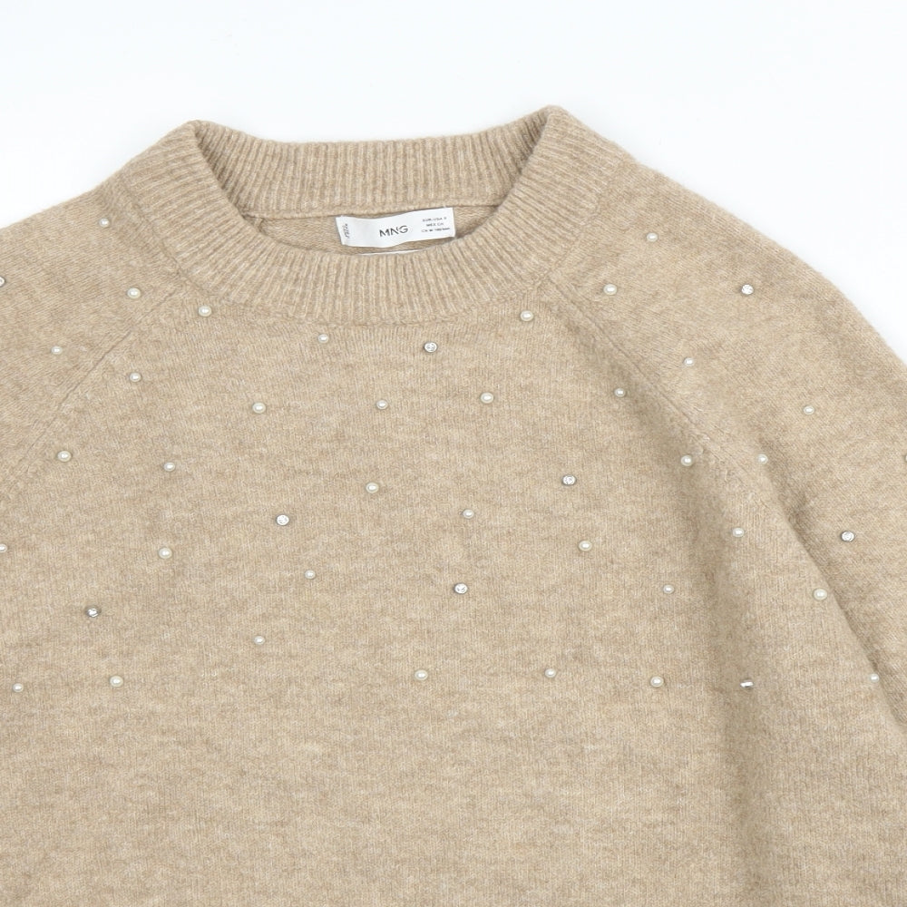 Mango Womens Beige Mock Neck  Acrylic Pullover Jumper Size S   - Pearls