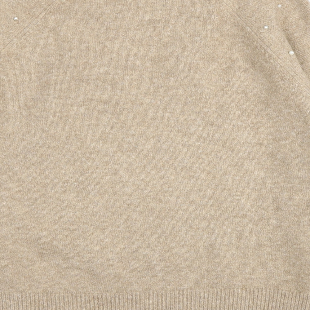 Mango Womens Beige Mock Neck  Acrylic Pullover Jumper Size S   - Pearls