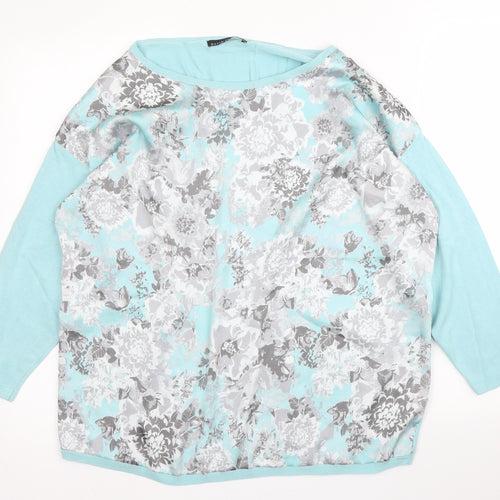 David Emmanuel Womens Blue Round Neck Floral Viscose Pullover Jumper Size M