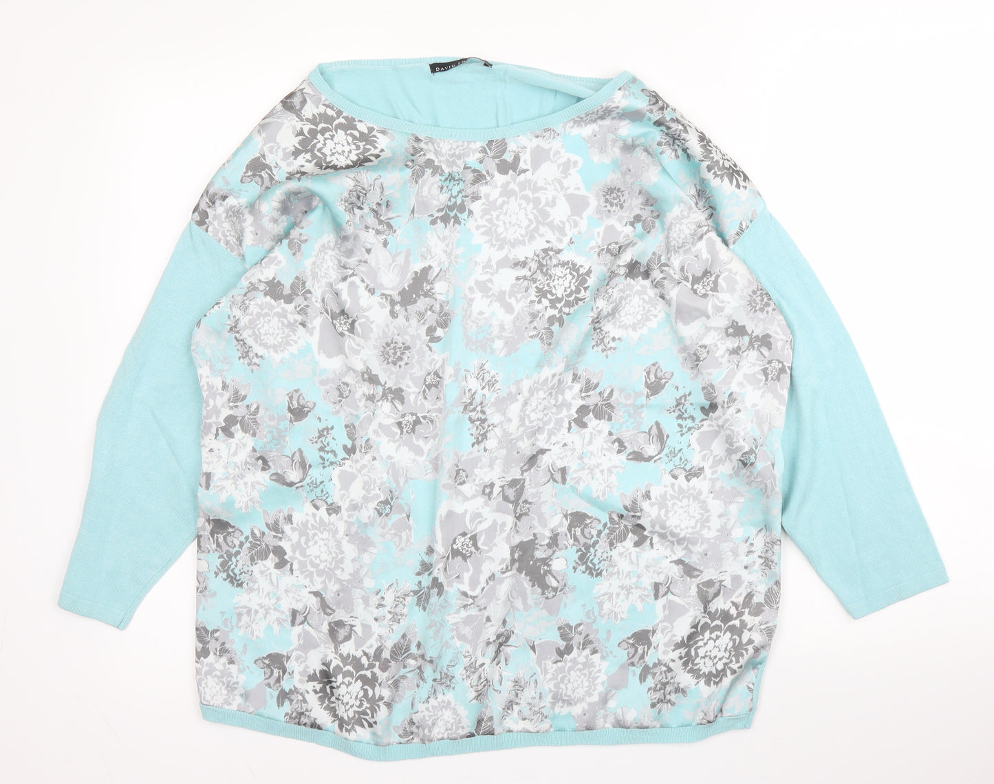 David Emmanuel Womens Blue Round Neck Floral Viscose Pullover Jumper Size M