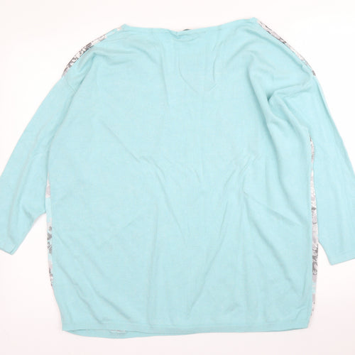 David Emmanuel Womens Blue Round Neck Floral Viscose Pullover Jumper Size M