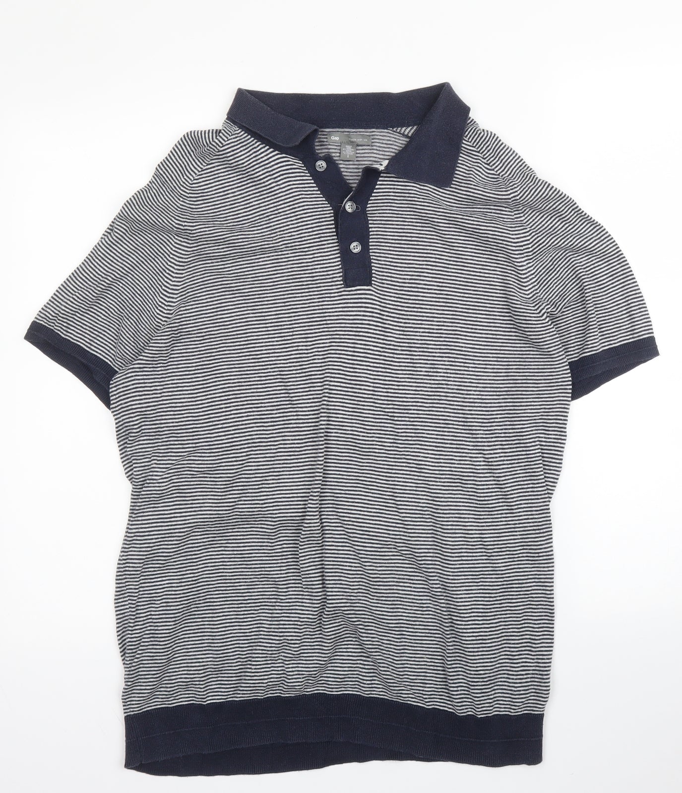 Gap Mens Blue Striped Cotton  T-Shirt Size L Collared