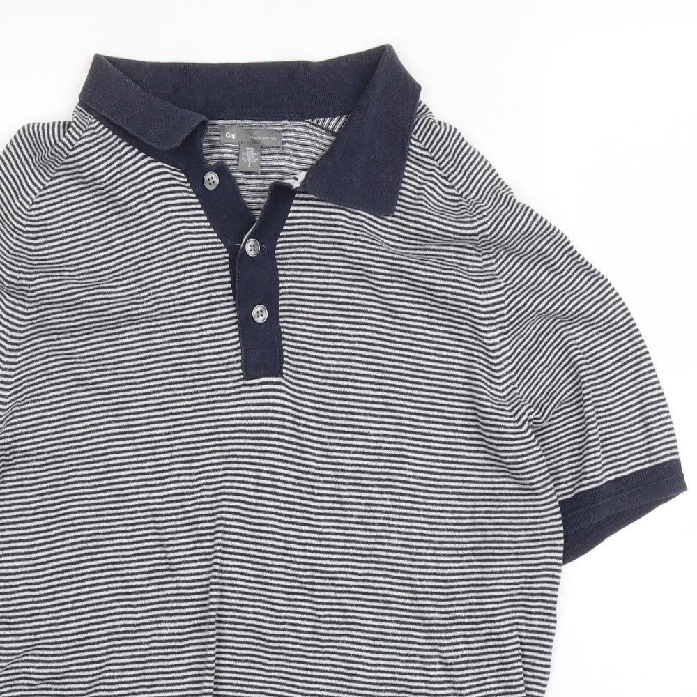 Gap Mens Blue Striped Cotton  T-Shirt Size L Collared