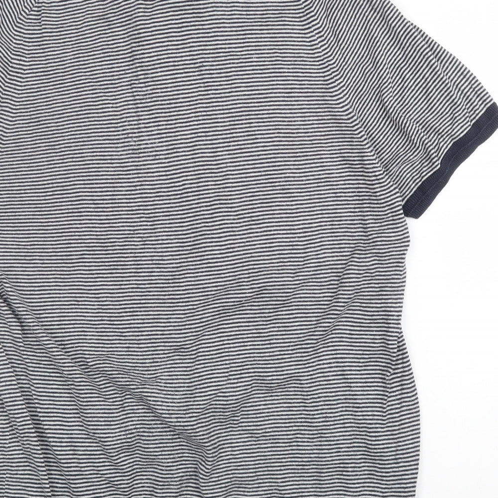 Gap Mens Blue Striped Cotton  T-Shirt Size L Collared
