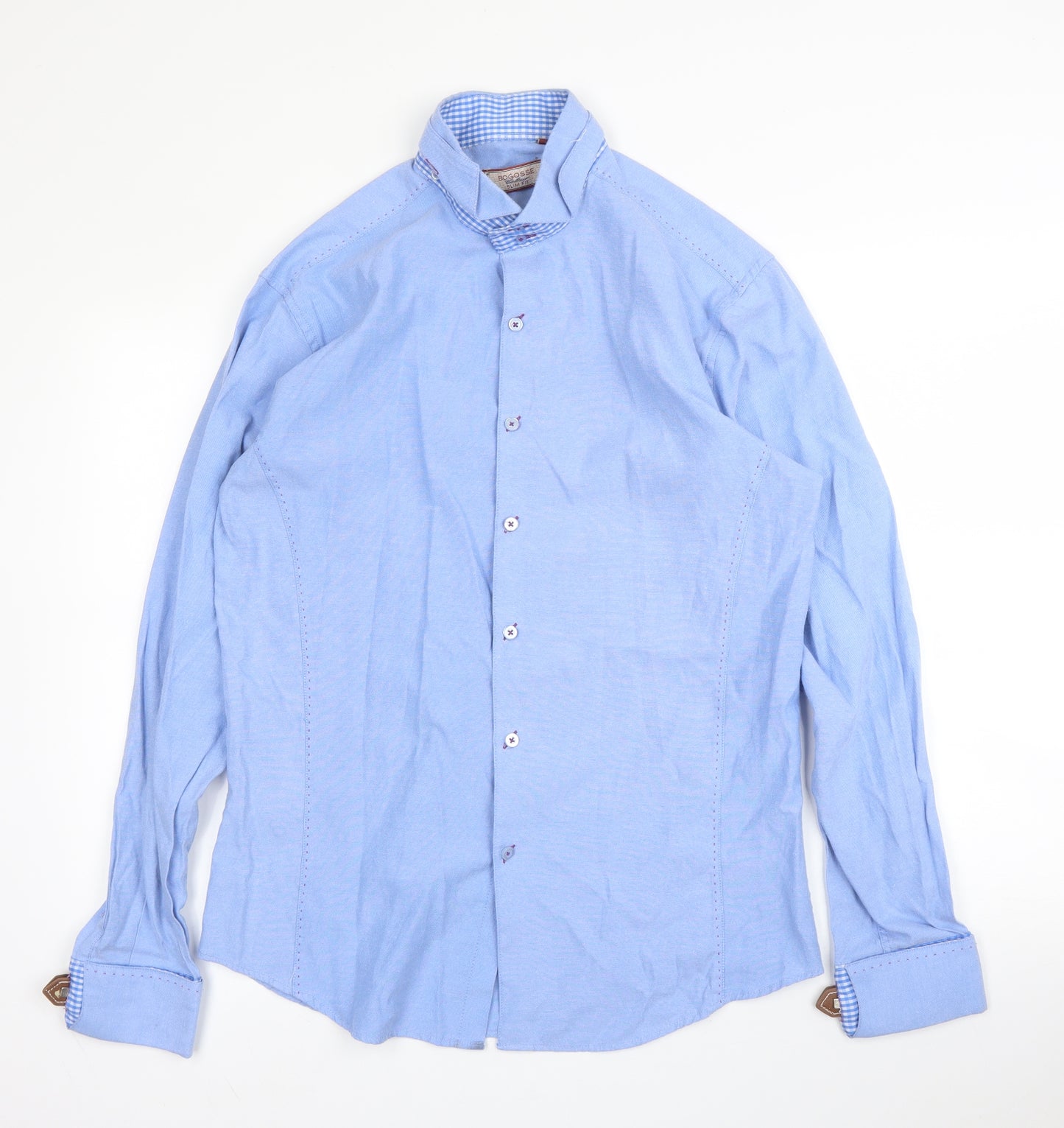 Bogosse Mens Blue  Cotton  Button-Up Size XL Collared Button