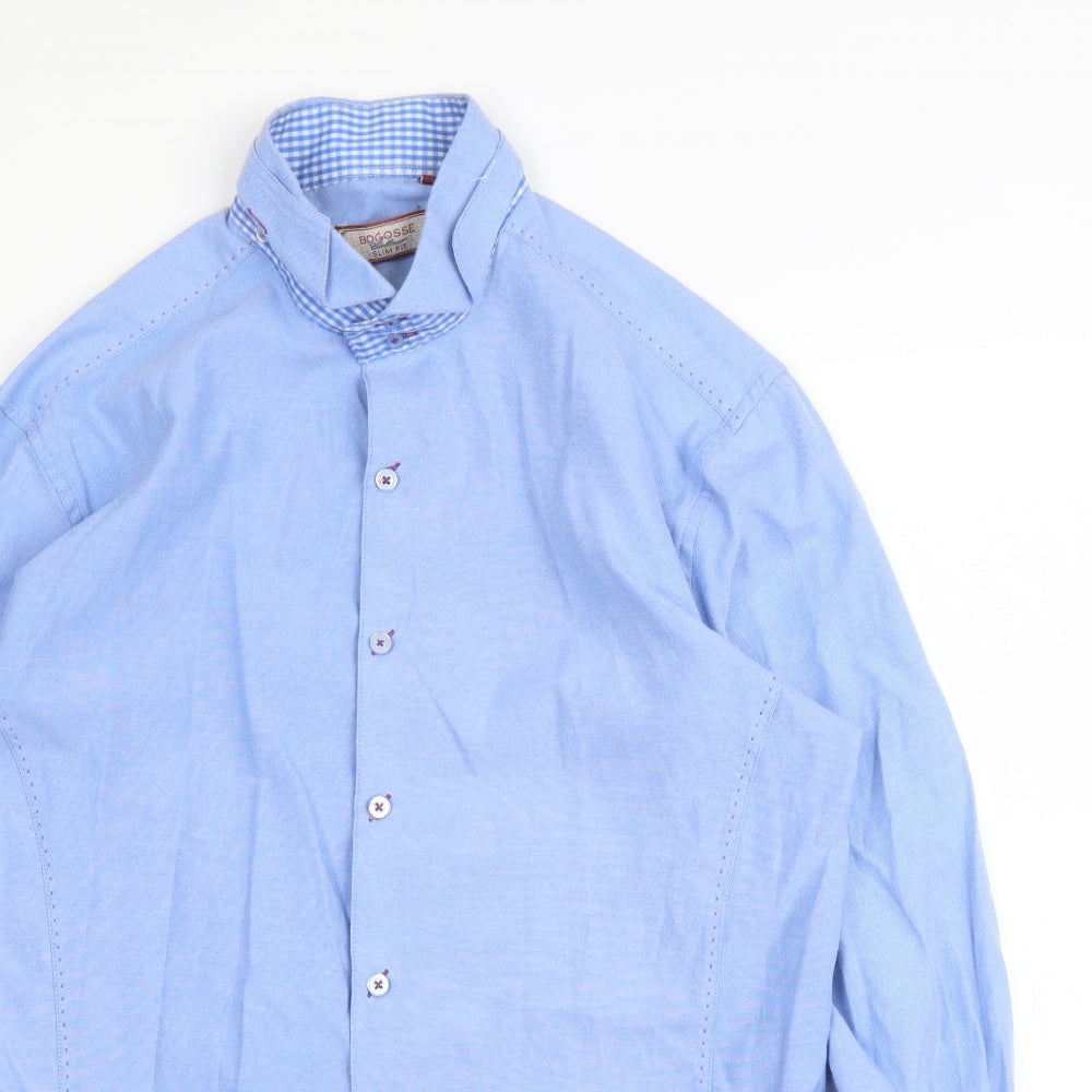 Bogosse Mens Blue  Cotton  Button-Up Size XL Collared Button