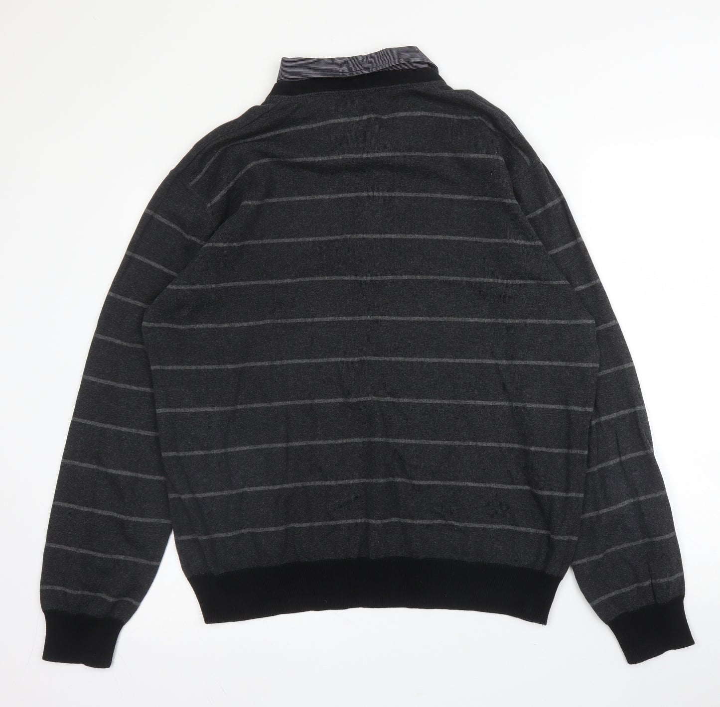 NEXT Mens Grey Collared Striped Cotton Pullover Jumper Size XL