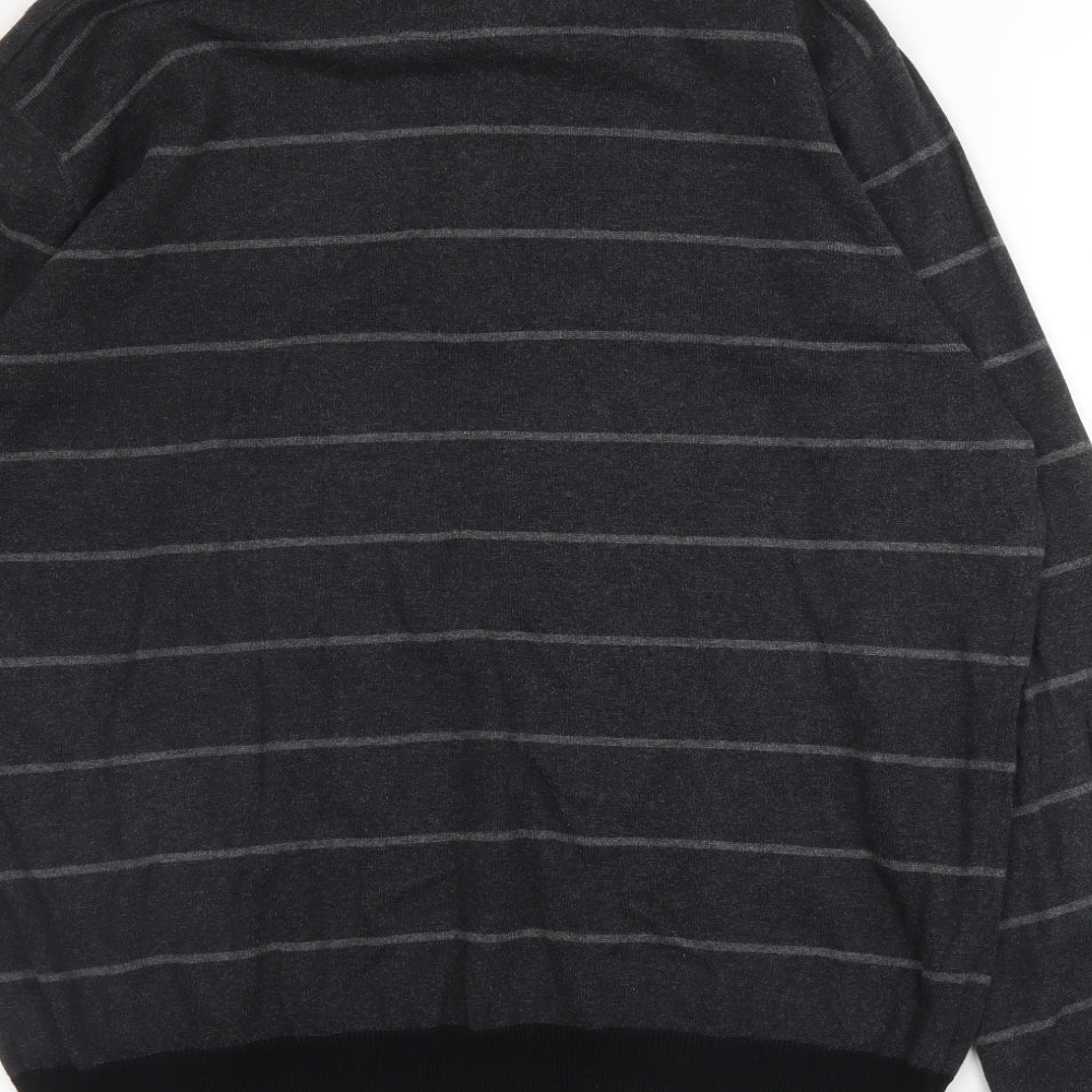 NEXT Mens Grey Collared Striped Cotton Pullover Jumper Size XL