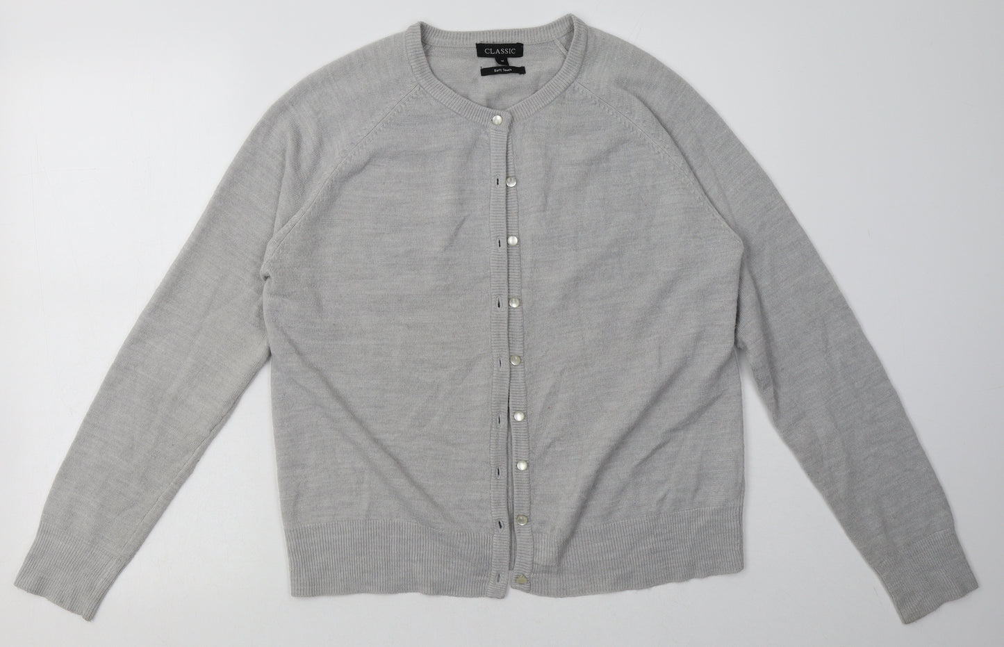 Classic Womens Grey Crew Neck  Acrylic Cardigan Jumper Size M   - soft touch