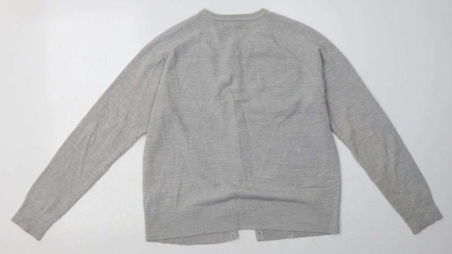 Classic Womens Grey Crew Neck  Acrylic Cardigan Jumper Size M   - soft touch